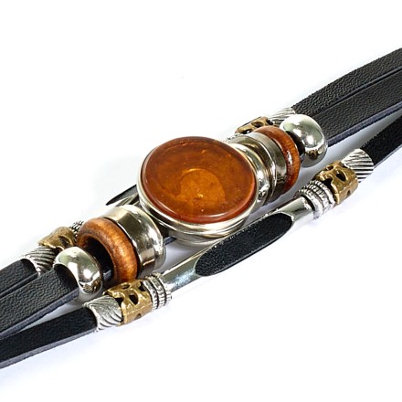 Браслет &quot;Трио&quot; из Янтаря на кожаном ремешке (в ассортименте) купить