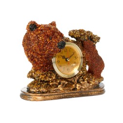 Часы настольные &quot;Медведи&quot; из Янтаря и полистоуна