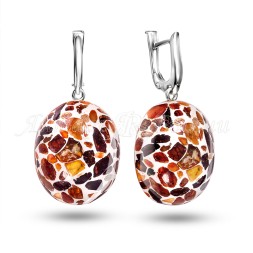 Серьги &quot;Овал&quot; Посеребрение с Янтарем и юв.смолой