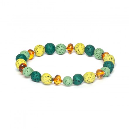 Браслет на резинке янтарь/лава купить