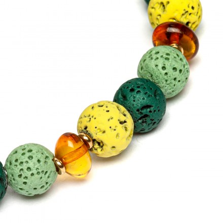 Браслет на резинке янтарь/лава купить