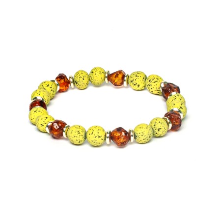 Браслет на резинке янтарь/лава купить