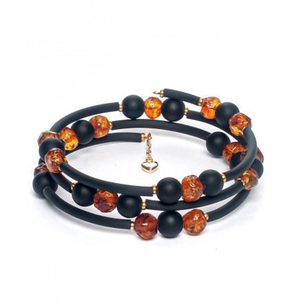 Браслет на струне с янтарем и лавой купить